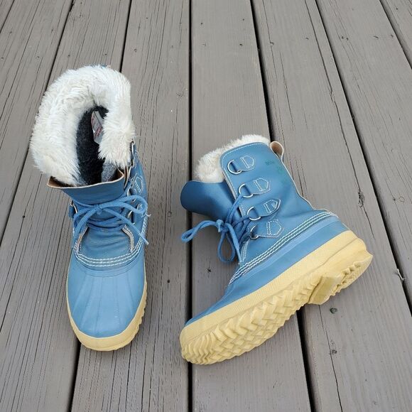 Vintage 90s y2k Sorel Manitou Blue Leather Waterproof Winter Snow Duck Boots 6 - Picture 1 of 8
